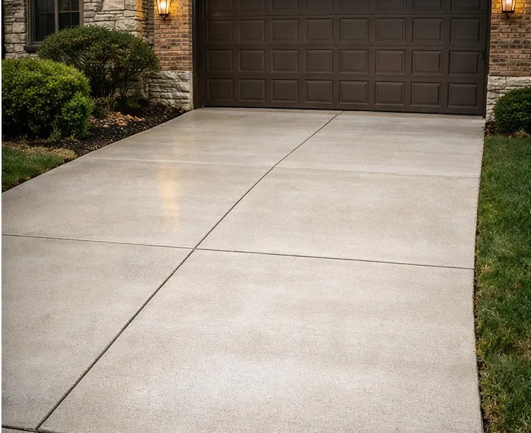 The same concrete driveway after Pressure Tech cleaning